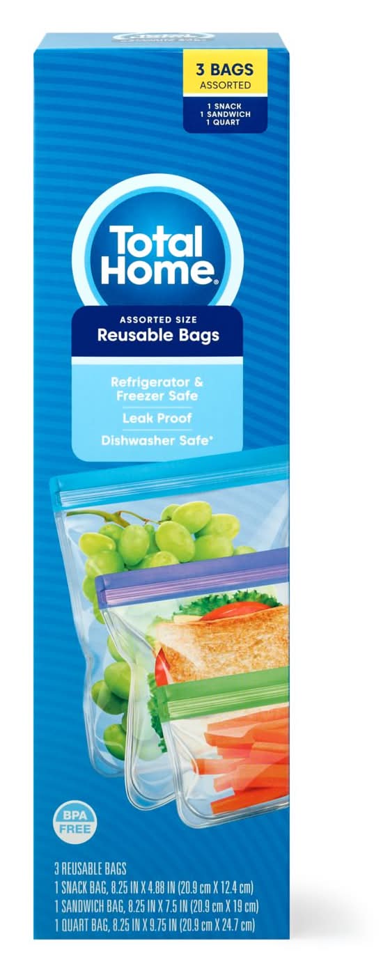 Total Home Reusable Food Storage Bags, Assorted (3 ct)