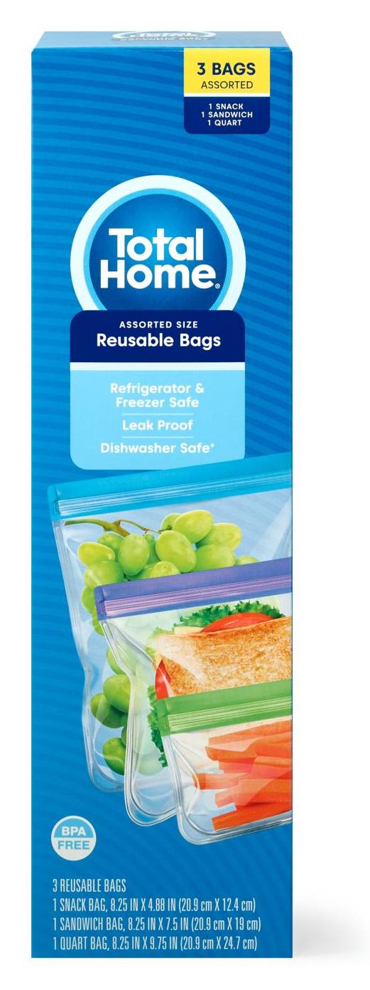 Total Home Reusable Food Storage Bags, Assorted (3 ct)