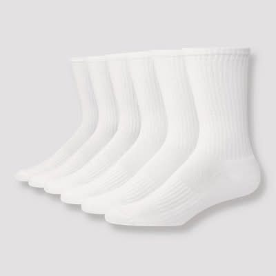 Hanes Premium Performance Cushioned Crew Socks, Men, 6-12, White (6 ct)
