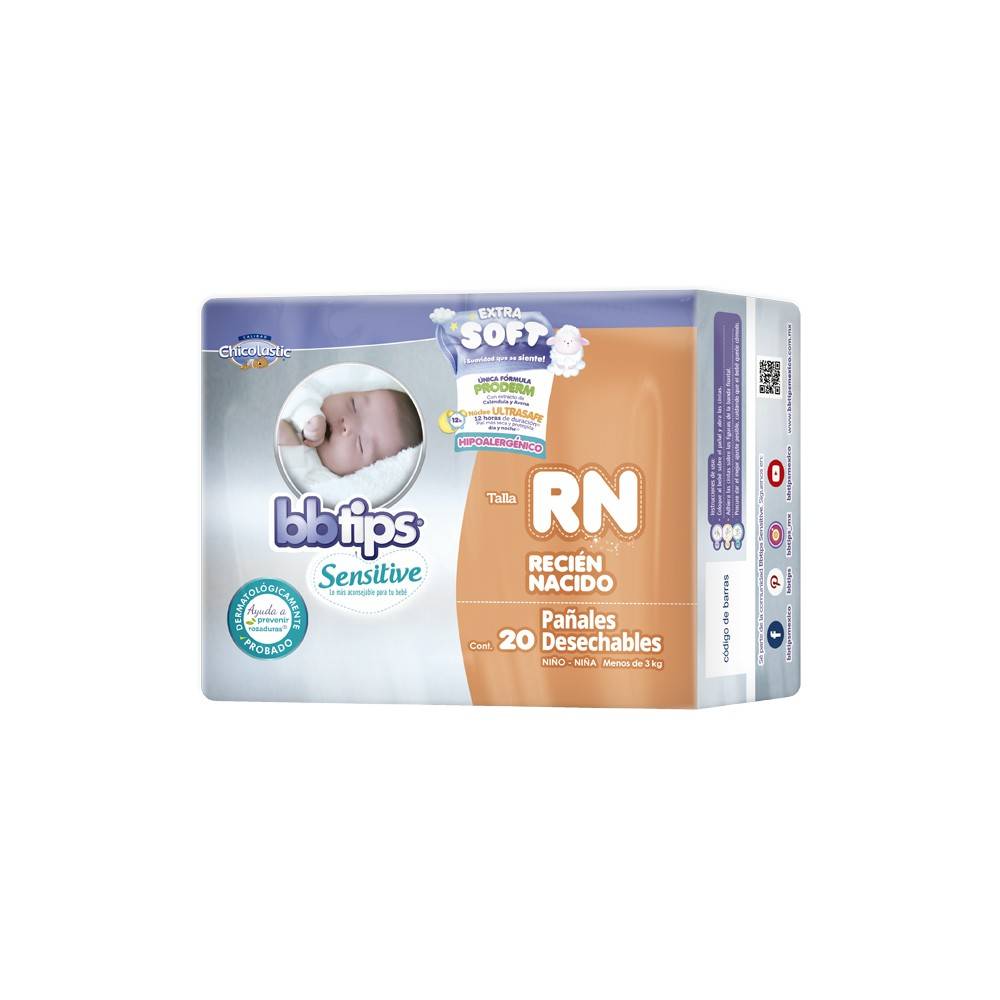 bbtips · Pañales desechables sensitive unisex, RN (20 un)