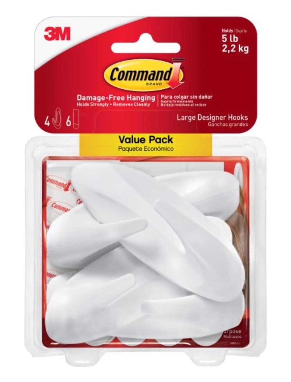 3M Command Large Plastic Designer Hooks 4.125 In. L 4 Pk