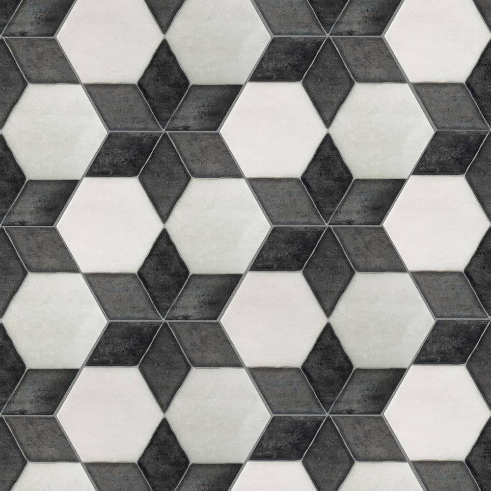 Boutique Ceramic Starfire White and Black 6-in x 6-in Multi-finish Porcelain Patterned Hexagon Floor and Wall Tile (0.177-sq. ft/ Piece) | LW20121808