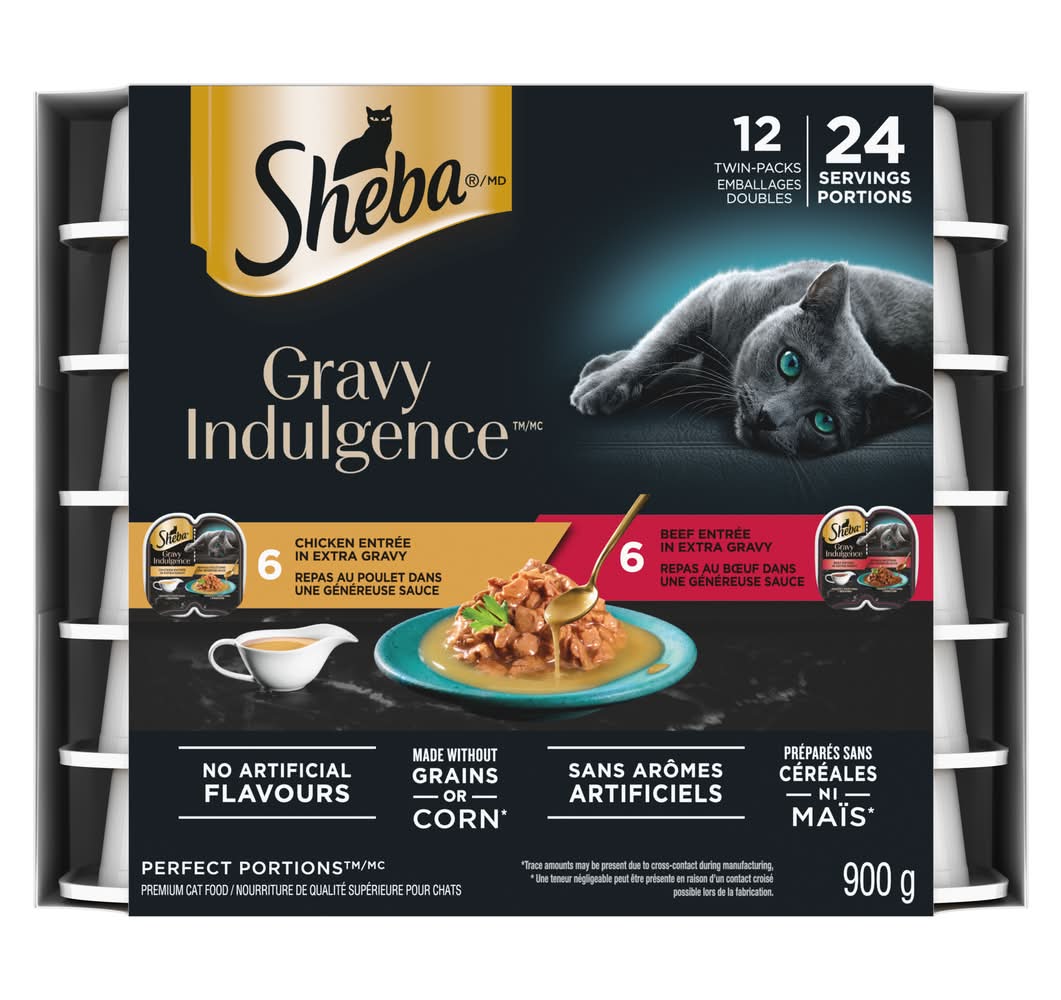 Sheba Gravy Indulgence Perfect Portions Chicken Beef Adult Cat Food (0.9 kg, 12 ct)
