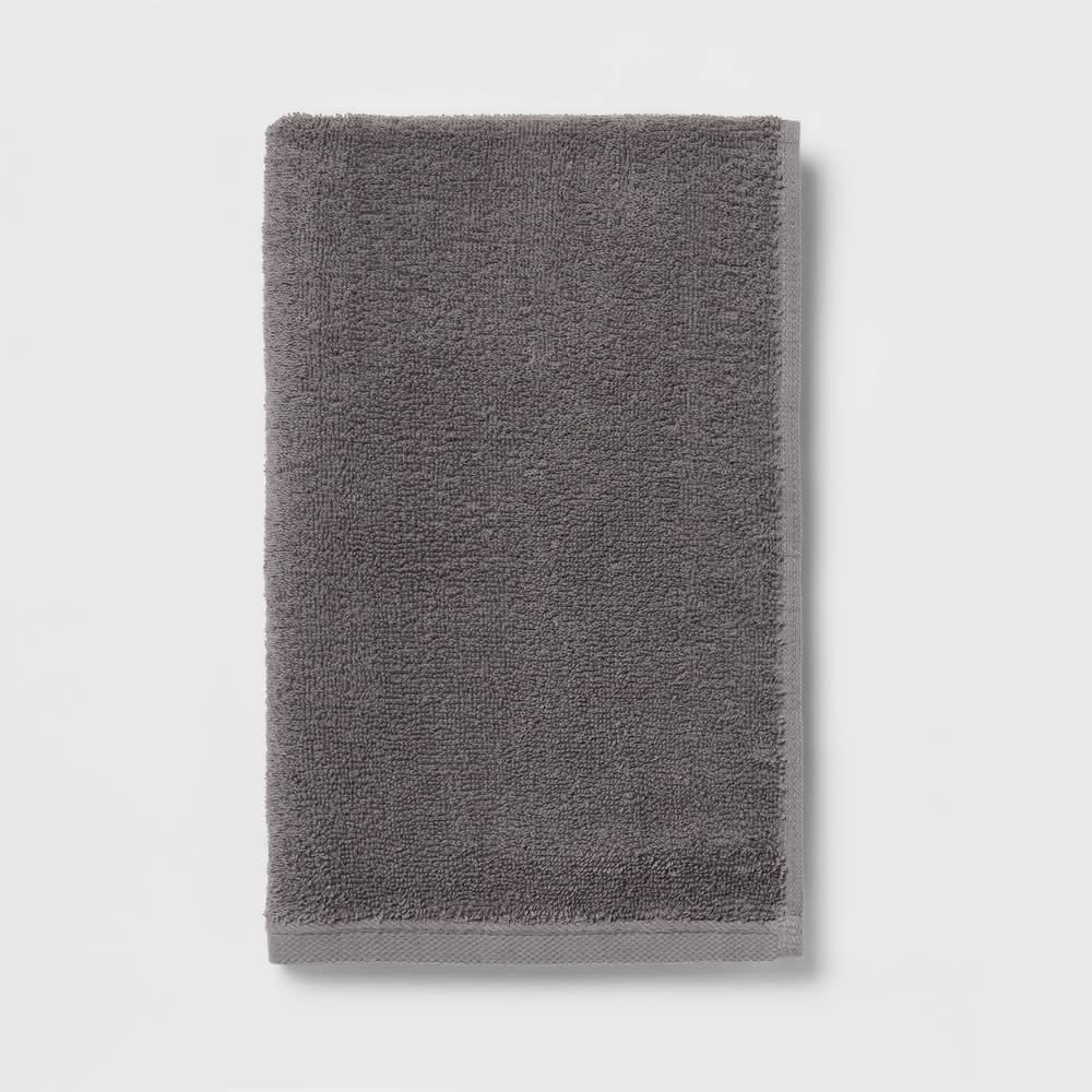 Room Essentials Machine Washable Cotton Terry Midweight Hand Towel, Dark Gray
