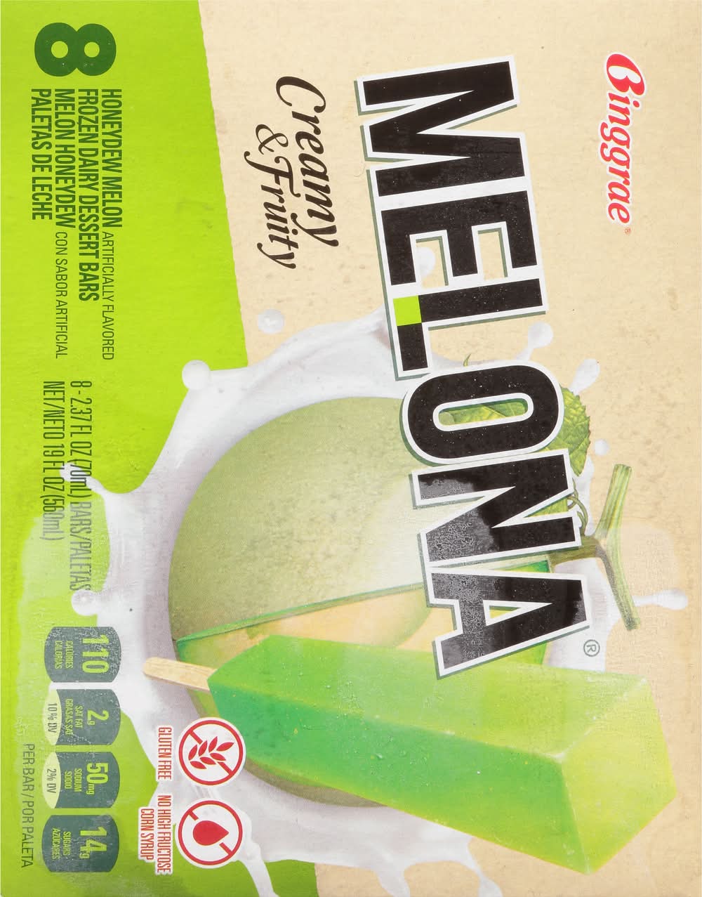 Melona Frozen Dairy Dessert Bars, Honeydew-Melon (2.37 fl oz, 8 ct