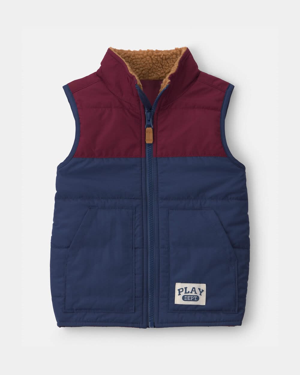 Toddler Boy Color Block Teddy Fleece Vest - Navy Blue/Burgundy - 4T