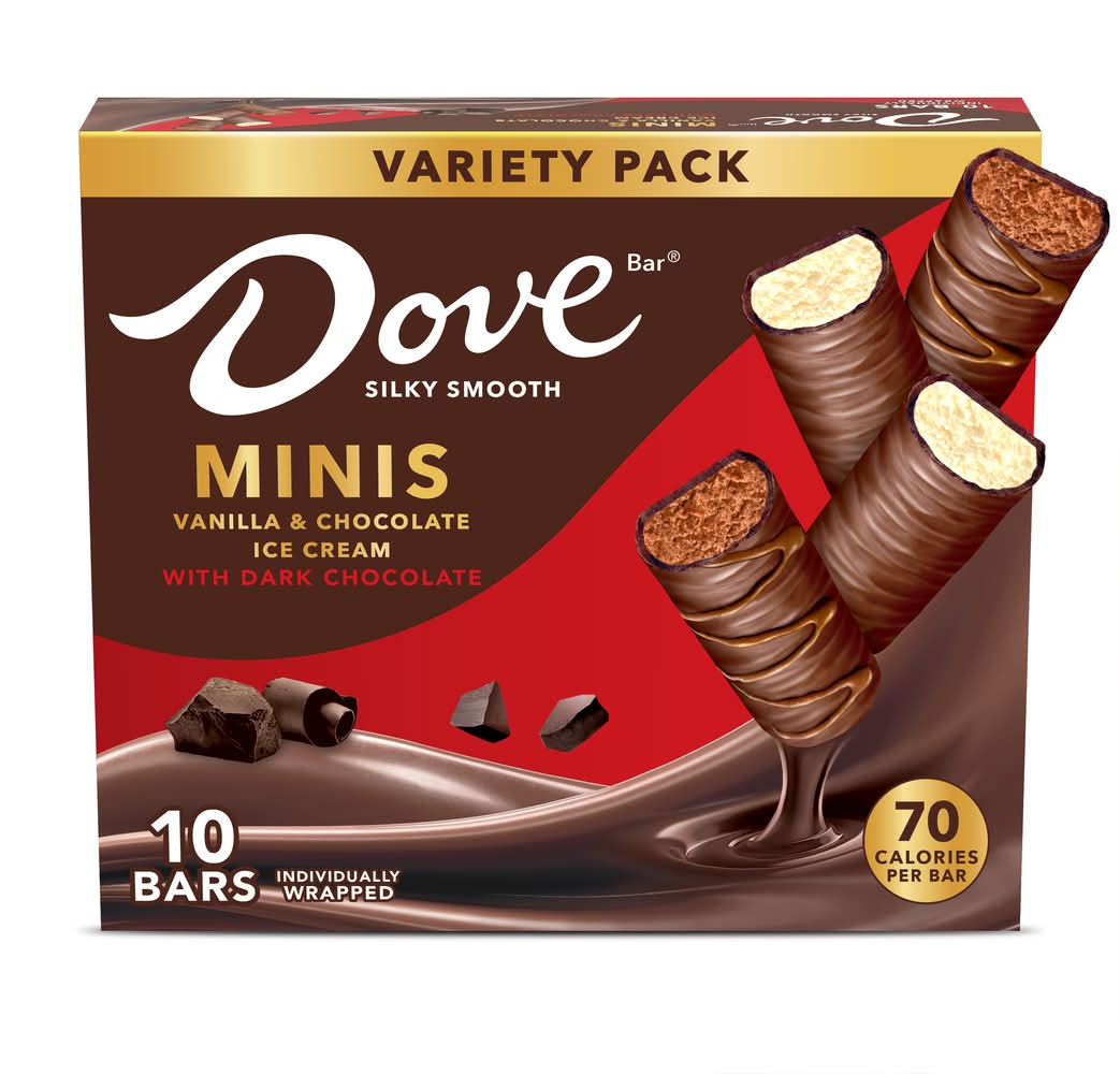 Dove Minis Vanilla & Chocolate Ice Cream With Dark Chocolate Bars Variety pack (7.5 fl oz, 10 ct)