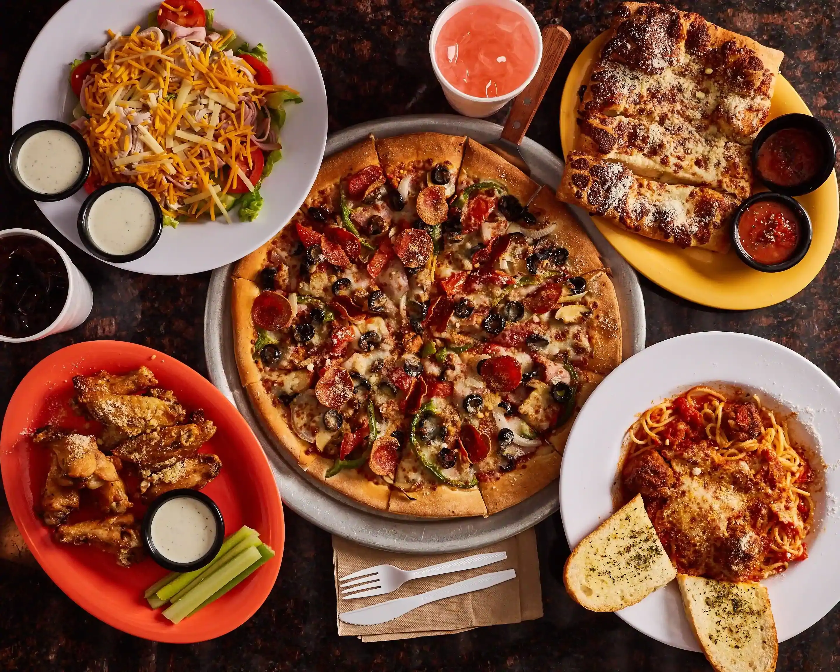 Pizza, Wings, and Salads