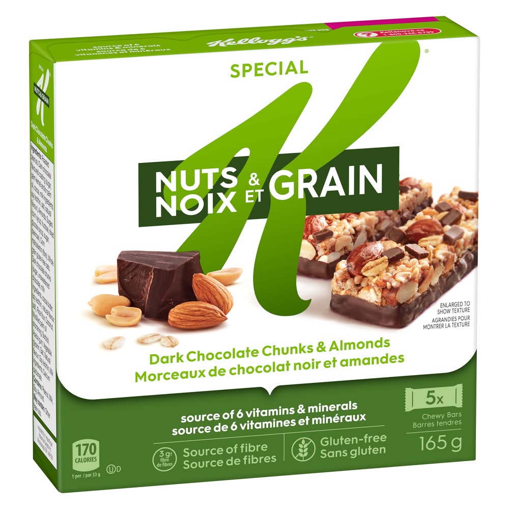Special k barres kellogg’s specialk nourish morceaux de chocolat noir et amandes (165 g, 5 barres) - nourish dark chocolate chunks & almonds bar (5 x 33 g)