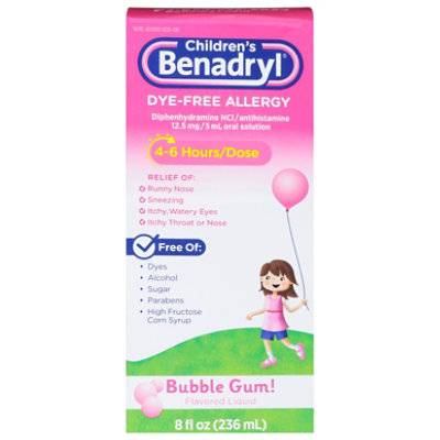 Children's Benadryl Dye-Free Allergy Liquid (bubble gum)