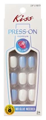 Kiss® Press-On Manicure 24-Pack Blue/White