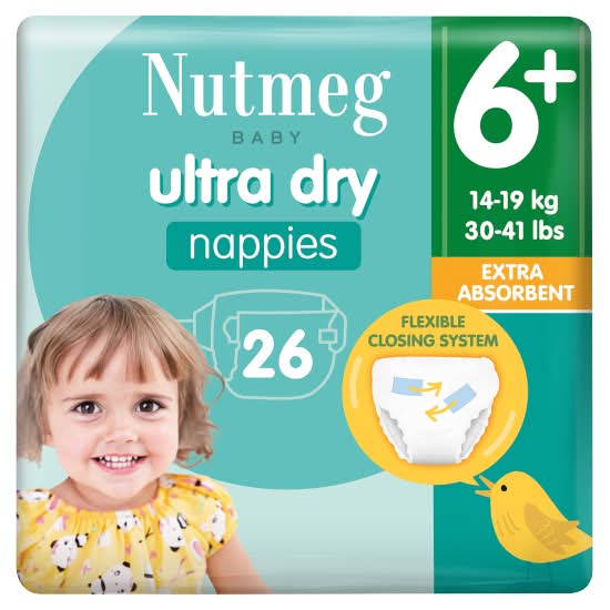 Nutmeg 6+, Baby Ultra Dry Extra Absorbent Nappies (26 pack)