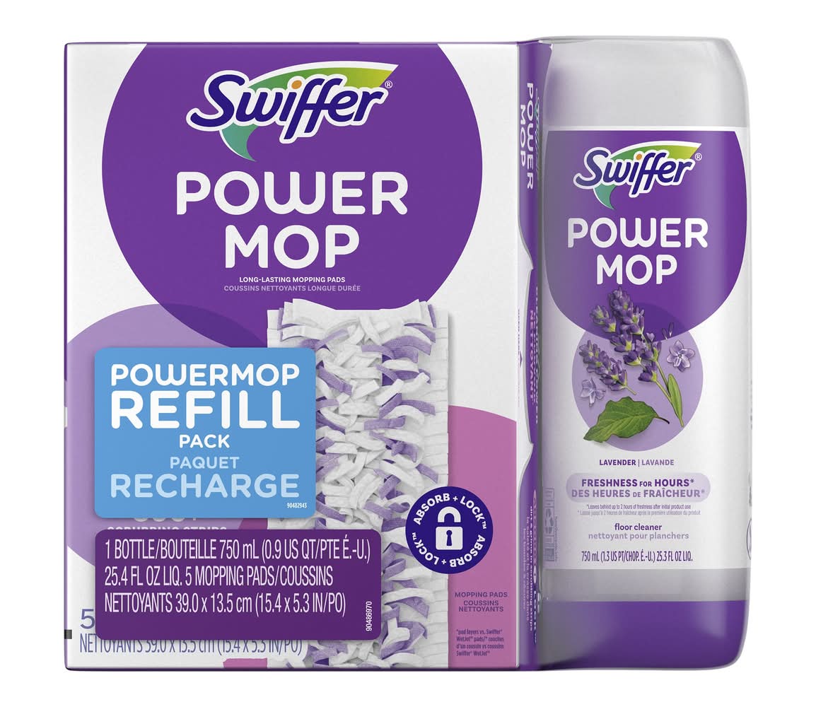 Swiffer Power Mop Multi Surface Pad Refills & Solution Bundle pack, Lavendar