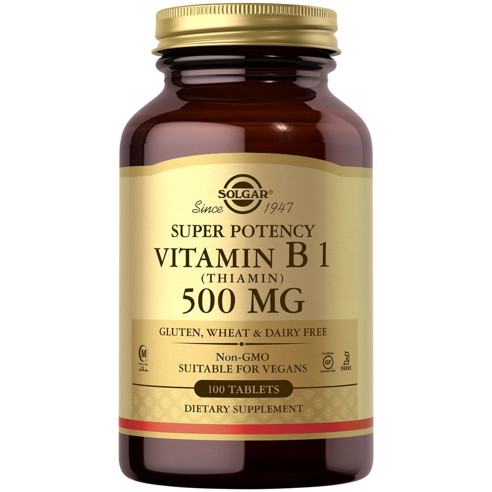 Solgar Super Potency Vitamin B1 Thiamin 500 mg Dietary Supplement Tablets (100 ct)