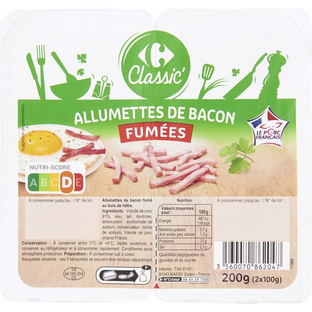 Carrefour Classic' - Allumettes de bacon fumées (2 pièces)