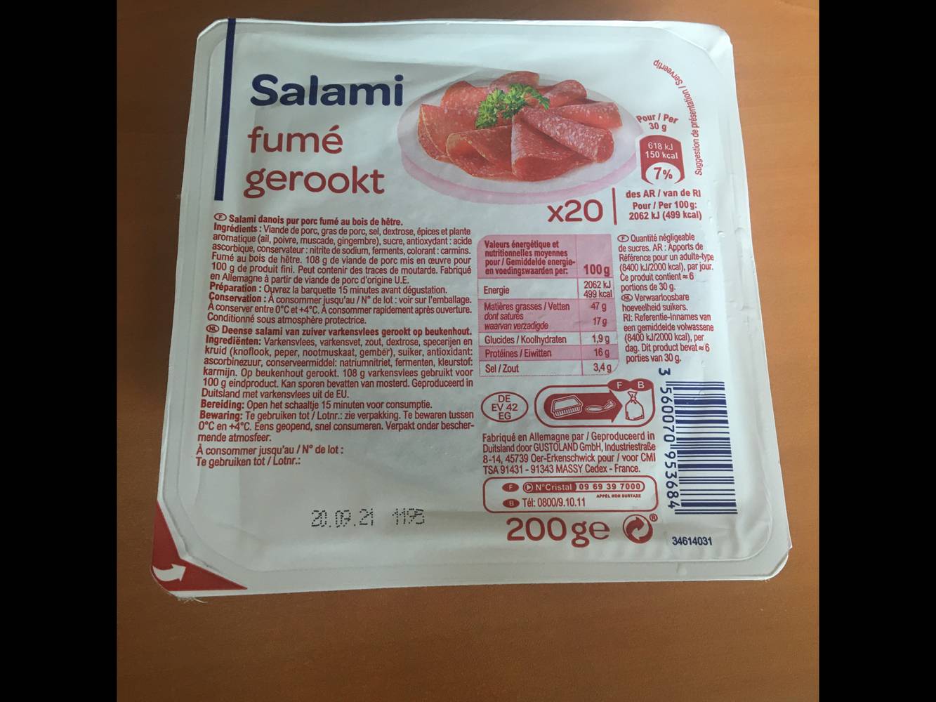 PP Blanc - Salami pur porc fumé gerookt (200g)