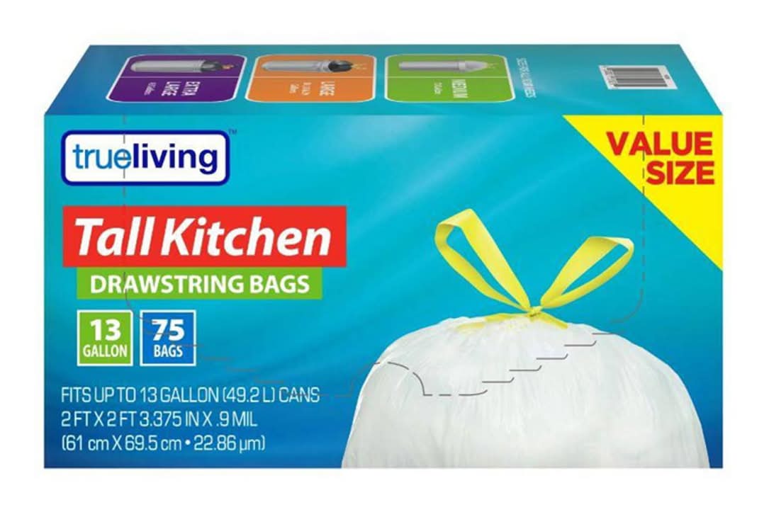True Living Tall Kitchen Drawstring Bags 13 Gal 75 Ct