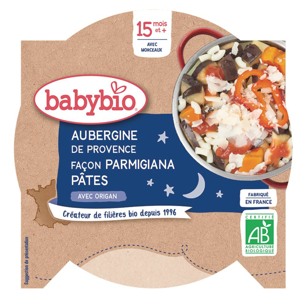 Babybio - Plat aubergines pâtes pour bébé dès 15 mois et plus (260g)