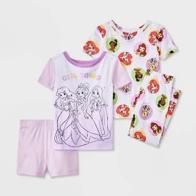 Disney Toddler Girls Snug Fit Princess Cotton Pajama Set, 4T, Purple (4 ct)