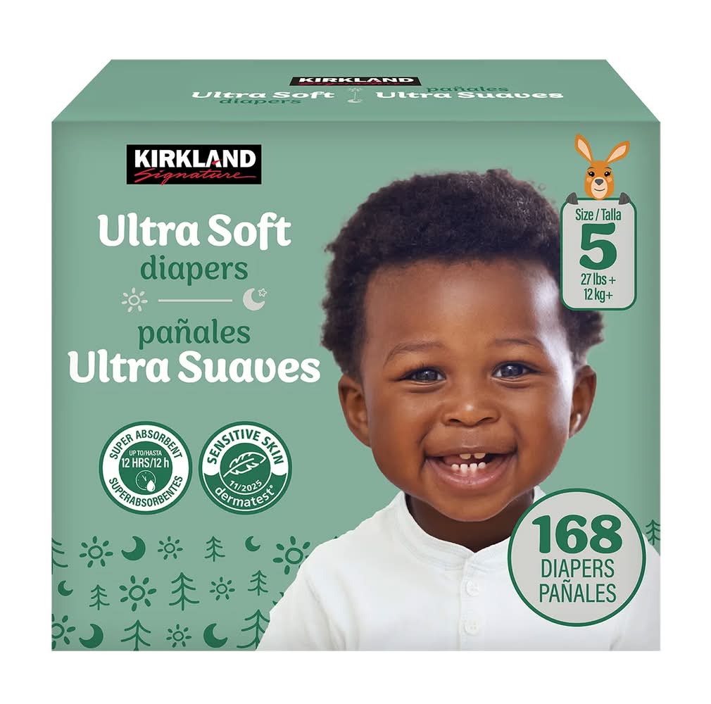 Kirkland Signature · Ultra soft pañales desechables, Etapa 5 (168 un)