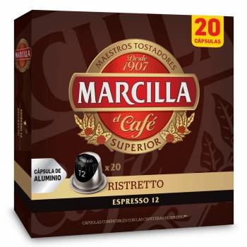 Café ristretto en cápsulas Marcilla compatible con Nespresso 20 unidades de 5,2 g.