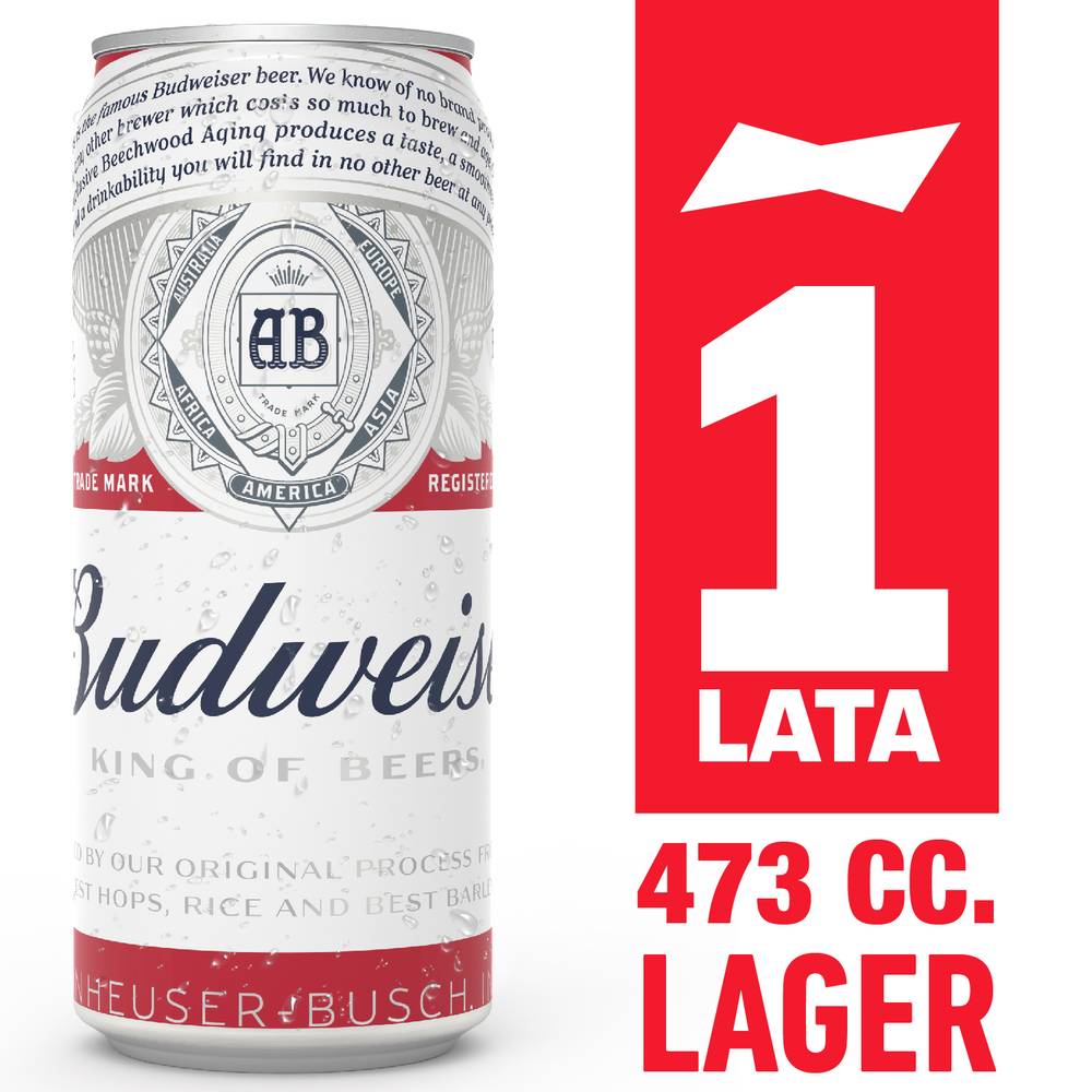 CERVEZA BUDWEISER LATA 473CC 5°ALC
