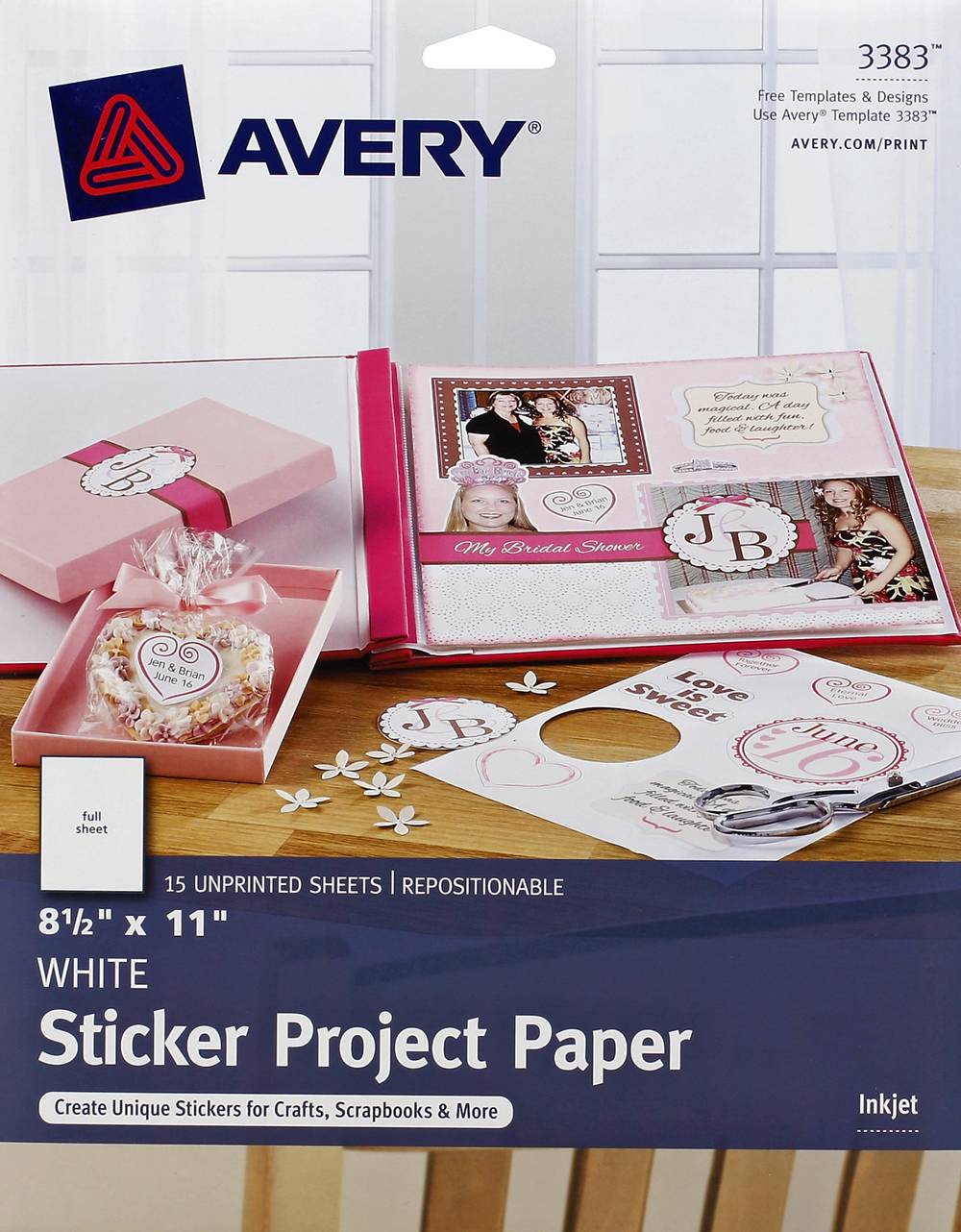 Avery Ink Jet Sticker Project Paper, White (15 ct)