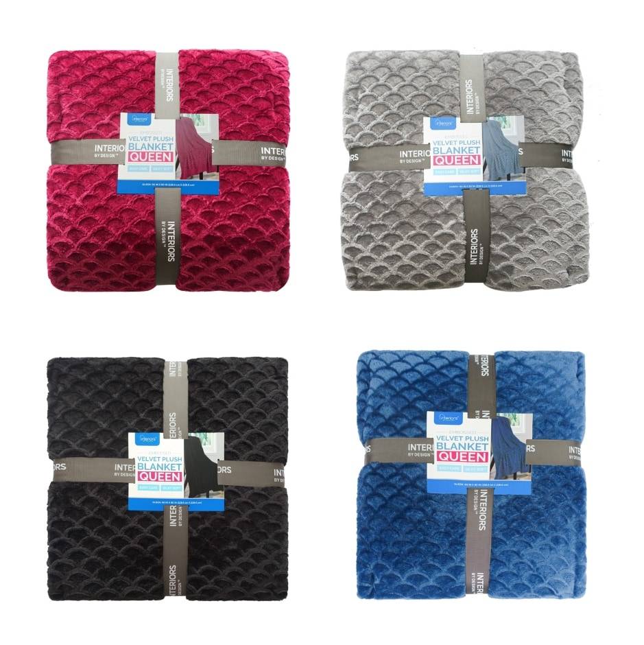 Interiors by Design Velvet Plush Blankets, Queen, Assorted (4 pack)