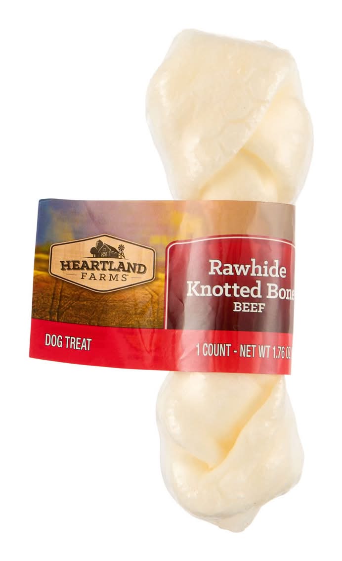 Heartland Farmss Rawhide Knotted Bone Dog Treat Beef 1.76 Oz