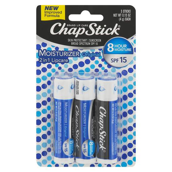 Chapstick Moisturizer Original 2-in-1 Spf 15 Lip Balm (3 ct)