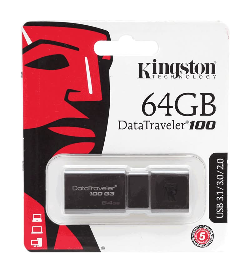 Kingston · Technology datatraveler 100 g3 memoria usb 64gb, 6x2.12x1 cm, negro (20 g)