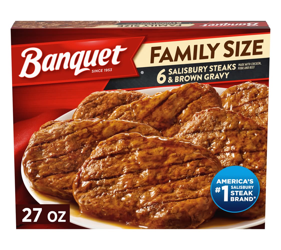 Banquet Salisbury Steaks & Brown Gravy Frozen Meal Family Size (27 oz, 6 ct)