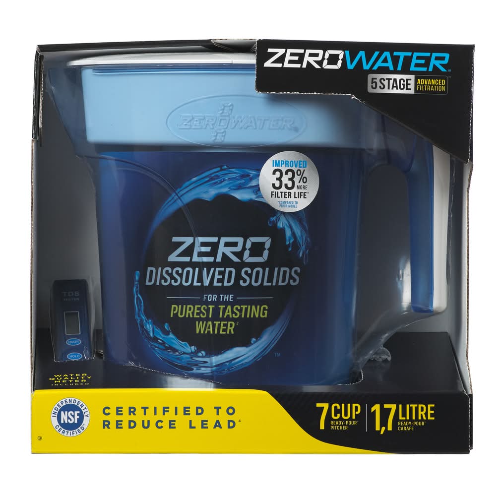 Zerowater Ready-Pour 7 Cups Blue Water Filtration Pitcher