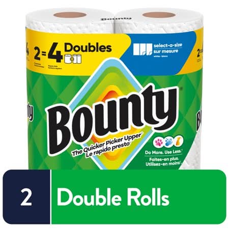Bounty Paper Towels Select-A-Size White, 2 Double Rolls Per Roll