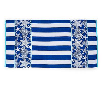 White & Blue Shell Stripe Beach Towel