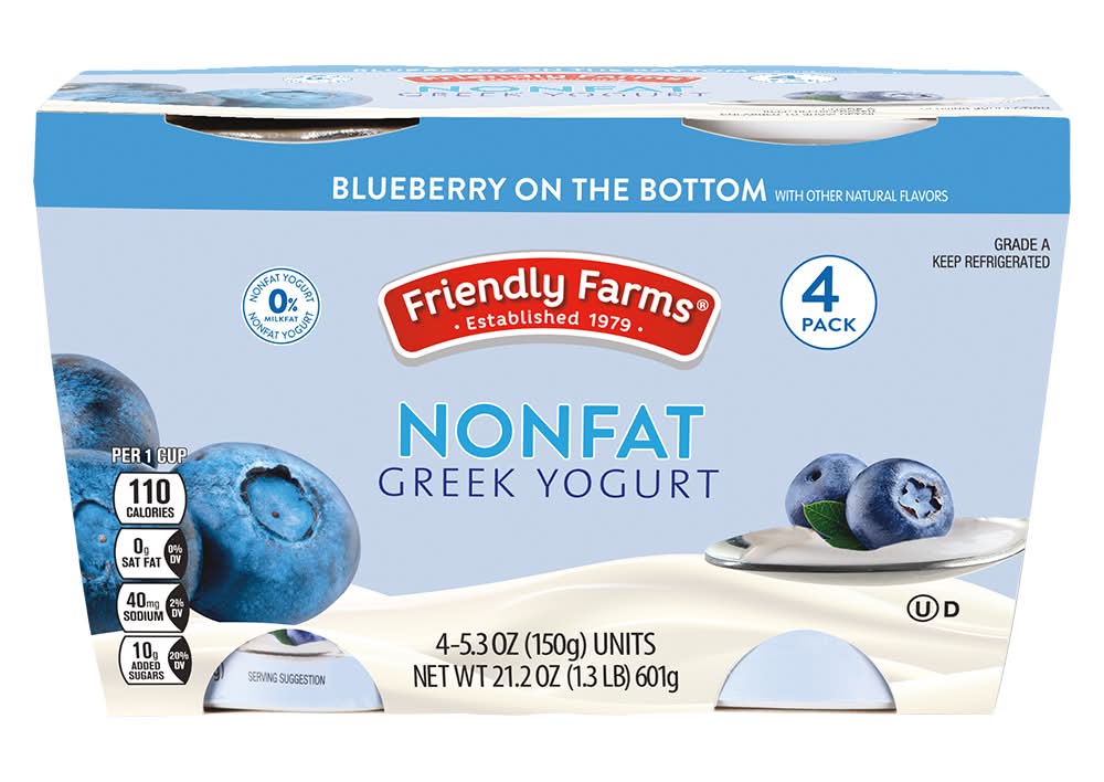 Friendly Farms Nonfat Greek Yogurt, Blueberry (4 x 5.3 oz)