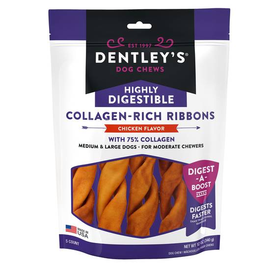 Dentley's® Highly Digestable 6" Collagen Ribbons Dog Chew - Chicken (Flavor: Chicken, Size: 5 Count)
