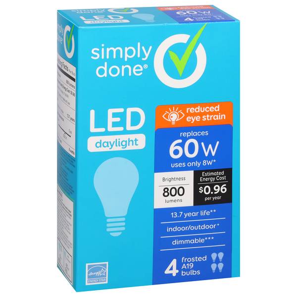 Simply Done Light Bulbs, 60W LED Daylight, Frosted