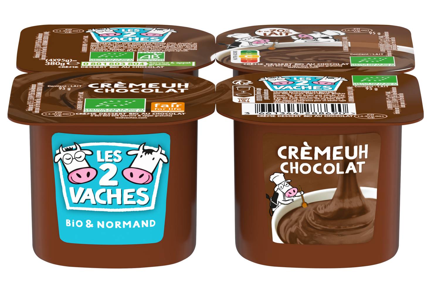 Les 2 Vaches - Crème dessert chocolat bio (380g)