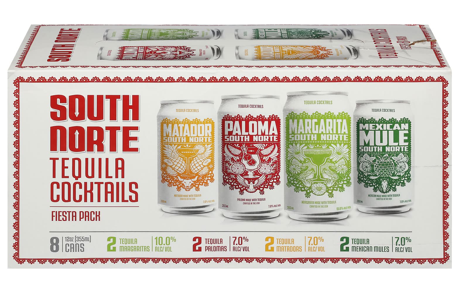 South Norte Tequila Cocktails Fiesta pack, Assorted (8 x 12 oz)