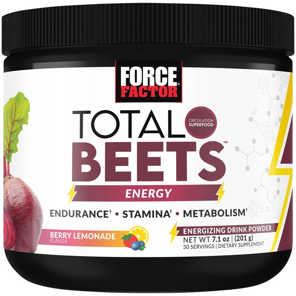 Force Factor Total Beets Energy Circulation Superfood Energizing Drink Powder, Berry Lemonade (7.1 oz)