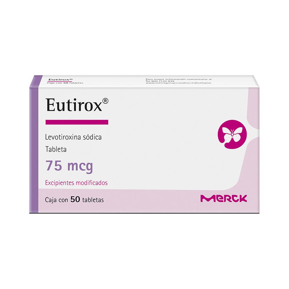 Merck eutirox 75 levotiroxina sódica tabletas 75 mcg (50 piezas)