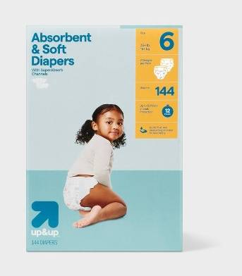 up&up Disposable Diapers Economy pack, Size-6 (144 ct)
