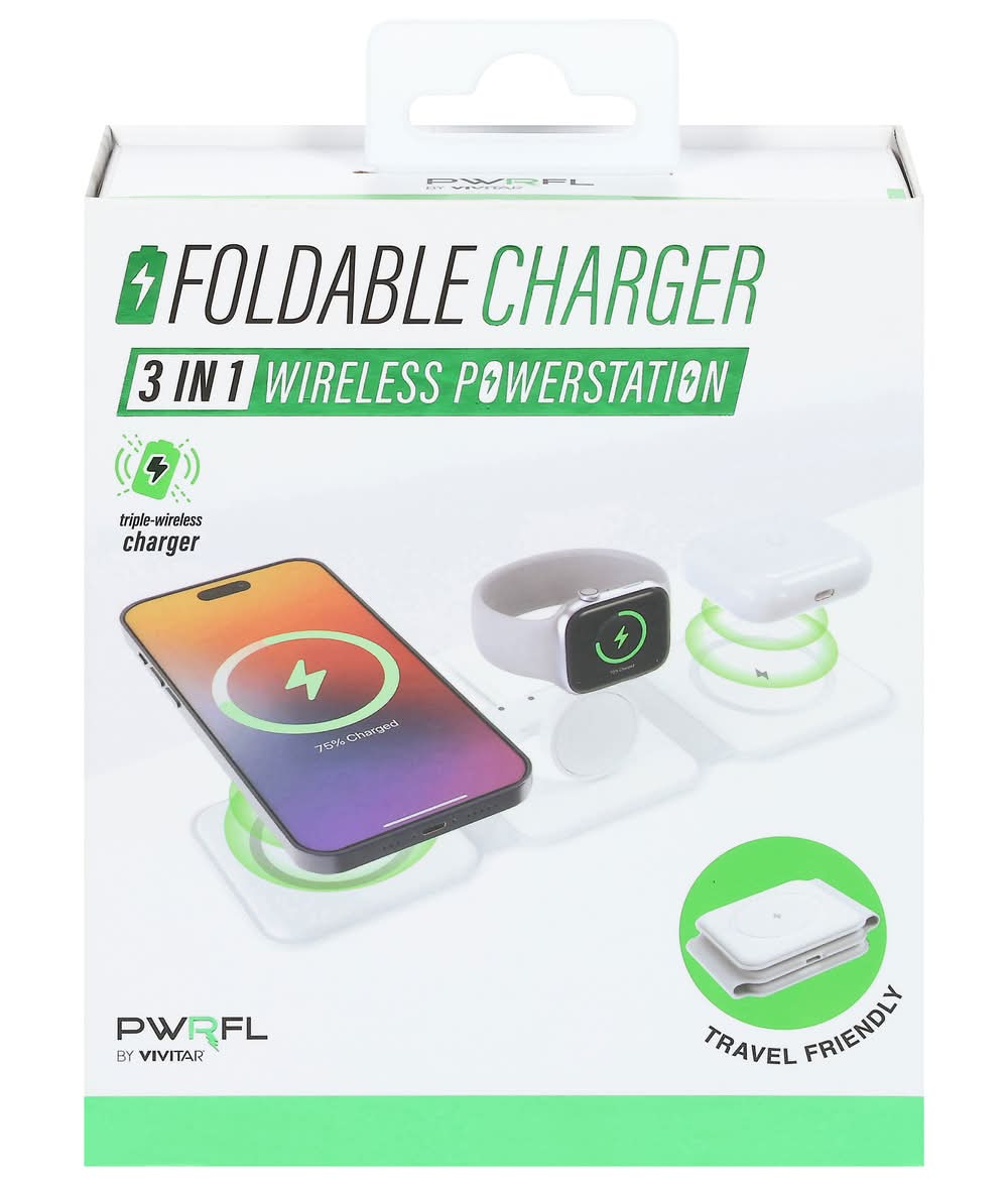 Vivitar Foldable Charger Travel Friendly 3 in 1 Wireless Powerstation, White