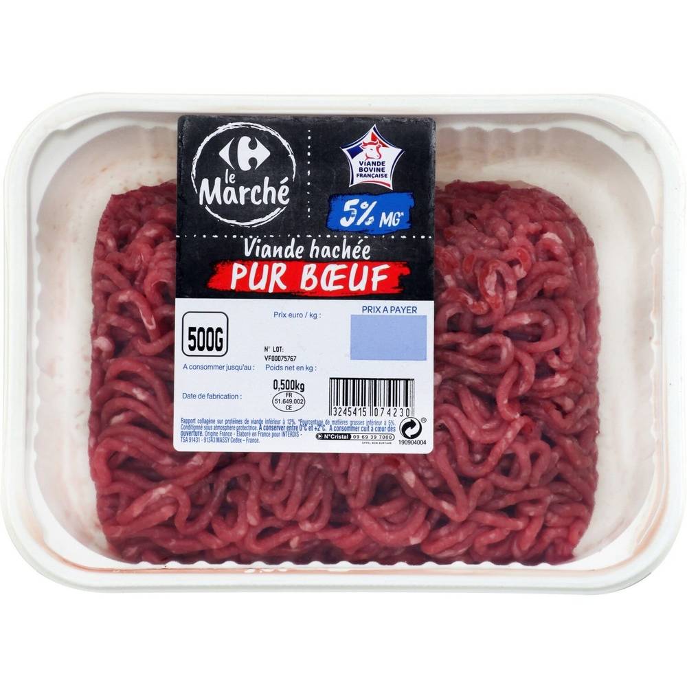 Carrefour Le Marché - Viande hachée pur bœuf 5% mg (500g)