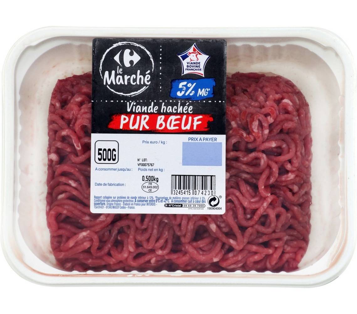 Carrefour Le Marché - Viande hachée pur bœuf 5% mg (500g)