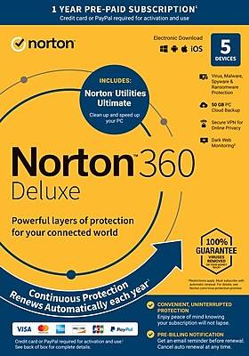Norton 360 Deluxe 2021 for 5 Users, Windows/Mac/Android/iOS, Download (21422316)