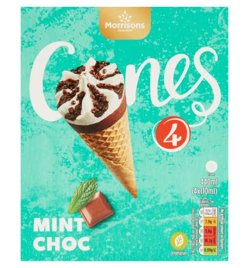 Morrisons Mint-Chocolate, Ice Cream Cones (4 x 110ml)