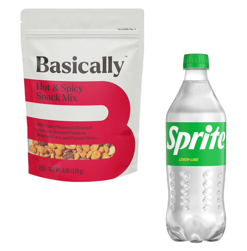 Sprite 20oz Btl + Basically Hot & Spicy Snack Mix 6oz Bundle