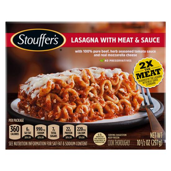 Stouffers Frozen Lasagna With Meat Sauce Meal 10.5oz